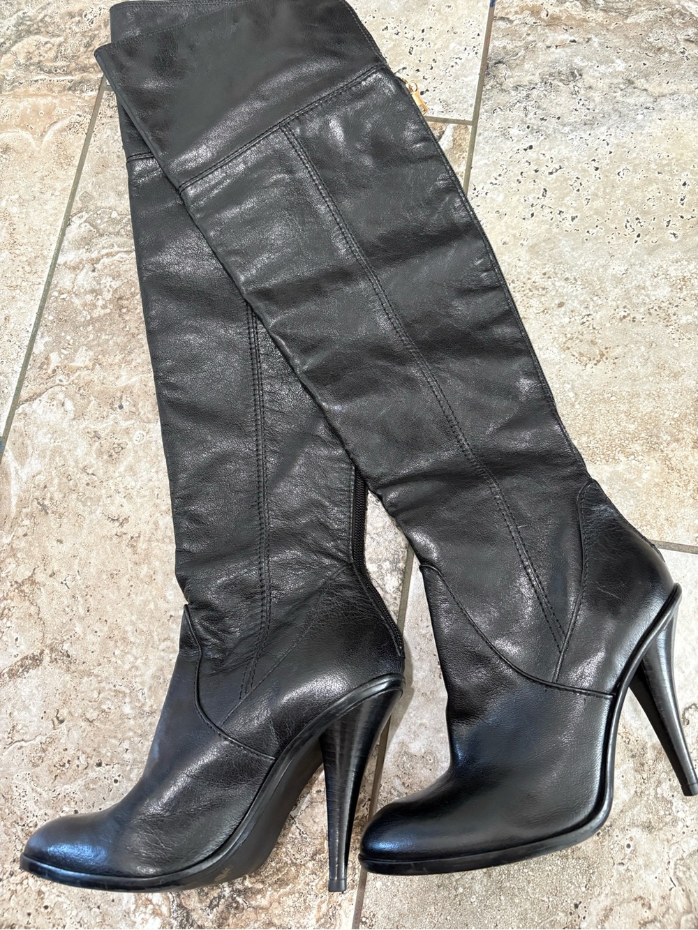 BCBGMaxAzria Black Leather Over-the-Knee Stiletto Boots
